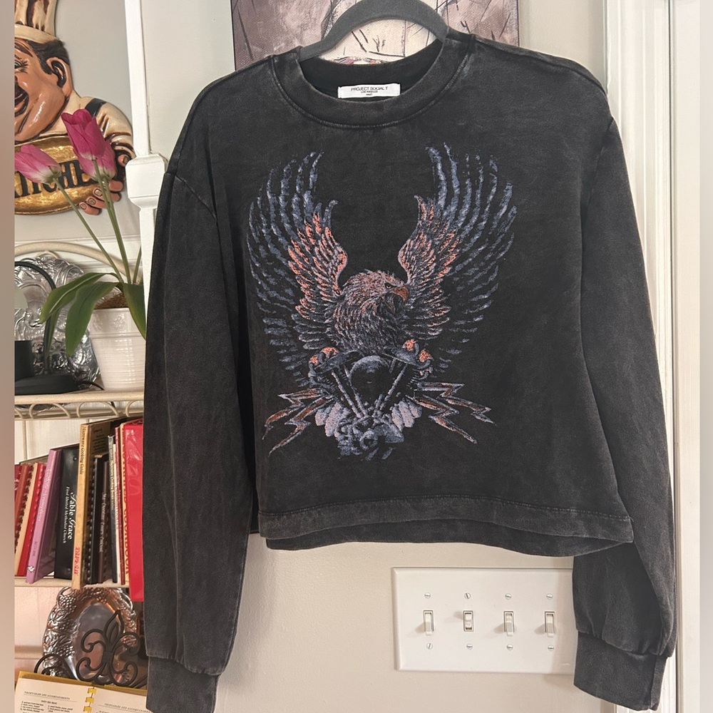 Project Social T Los Angeles Eagle fleece cropped sweatshirt Size Small